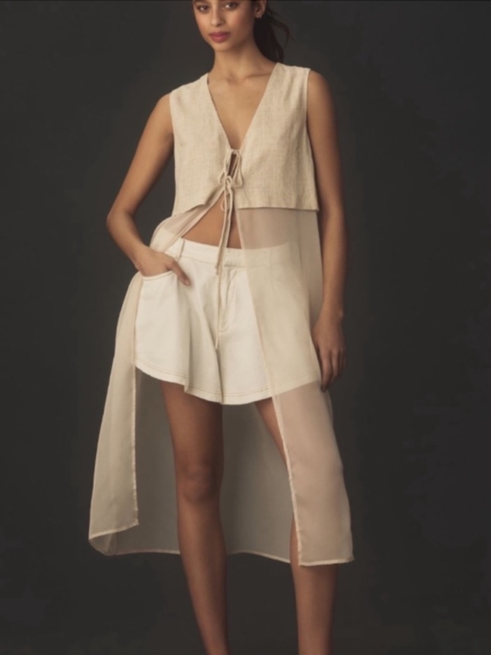 One size Sunday in Brooklyn Sheer Linen-Blend Tunic in Cream